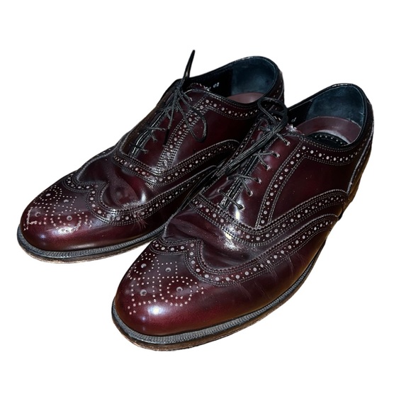 Florsheim wingtip Oxford shoes men’s 8.5 3E wide wine burgundy classic 30300 - Picture 4 of 7